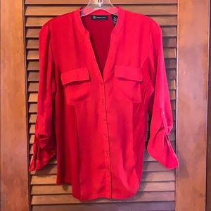 INC Red Button Down Top